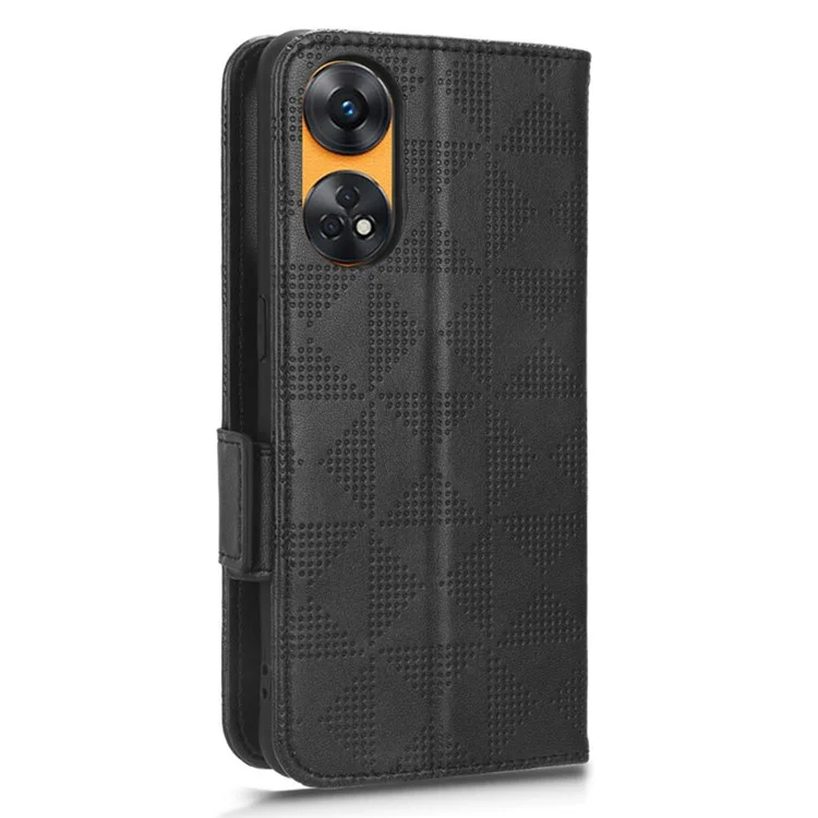 Para Oppo Reno8 T 4G Wallet Stand Protective Cover Imprinted Triangle Pattern Phone Case - Preto