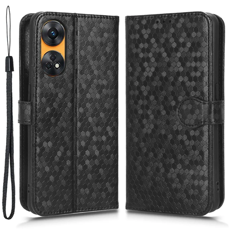 Para Oppo Reno8 T 4G Capa Flip Stand Couro PU Carteira Padrão Pontilhado Impresso Capa de Telefone - Preto