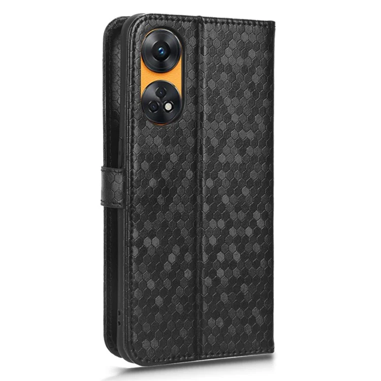 Para Oppo Reno8 T 4G Capa Flip Stand Couro PU Carteira Padrão Pontilhado Impresso Capa de Telefone - Preto