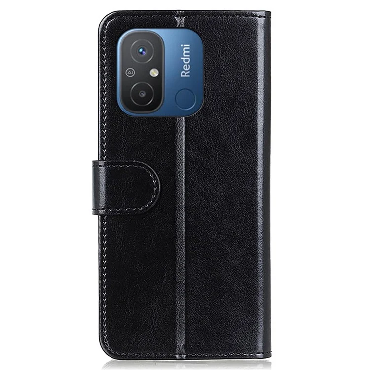 Coque de téléphone pour Xiaomi Poco C55 4G / Redmi 11A 4G / 12C 4G en cuir PU à texture de cheval fou - Noir