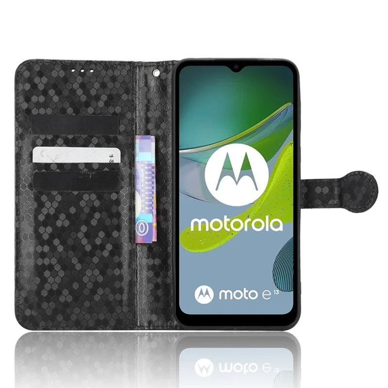 Чехол из искусственной кожи для Motorola Moto E13 4G, чехол-подставка с точечным узором, кошелек для телефона - черный