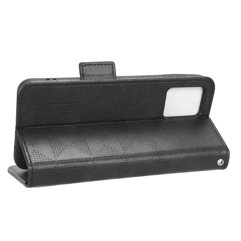 For Motorola Moto E13 4G Wallet Stand Cover Imprinted Triangle Pattern Phone Case - Black