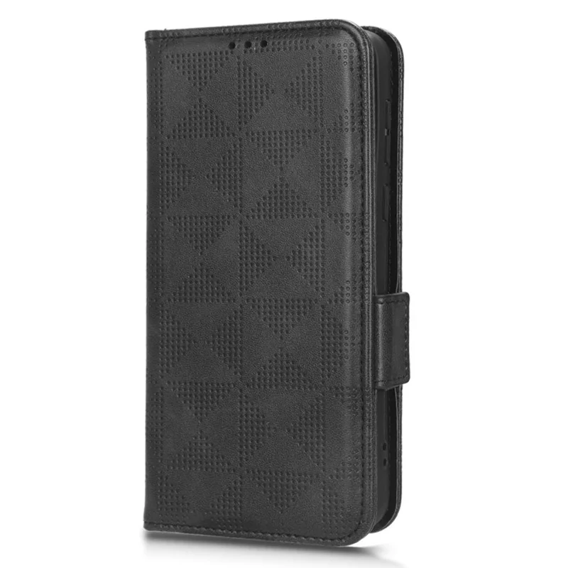 For Motorola Moto E13 4G Wallet Stand Cover Imprinted Triangle Pattern Phone Case - Black