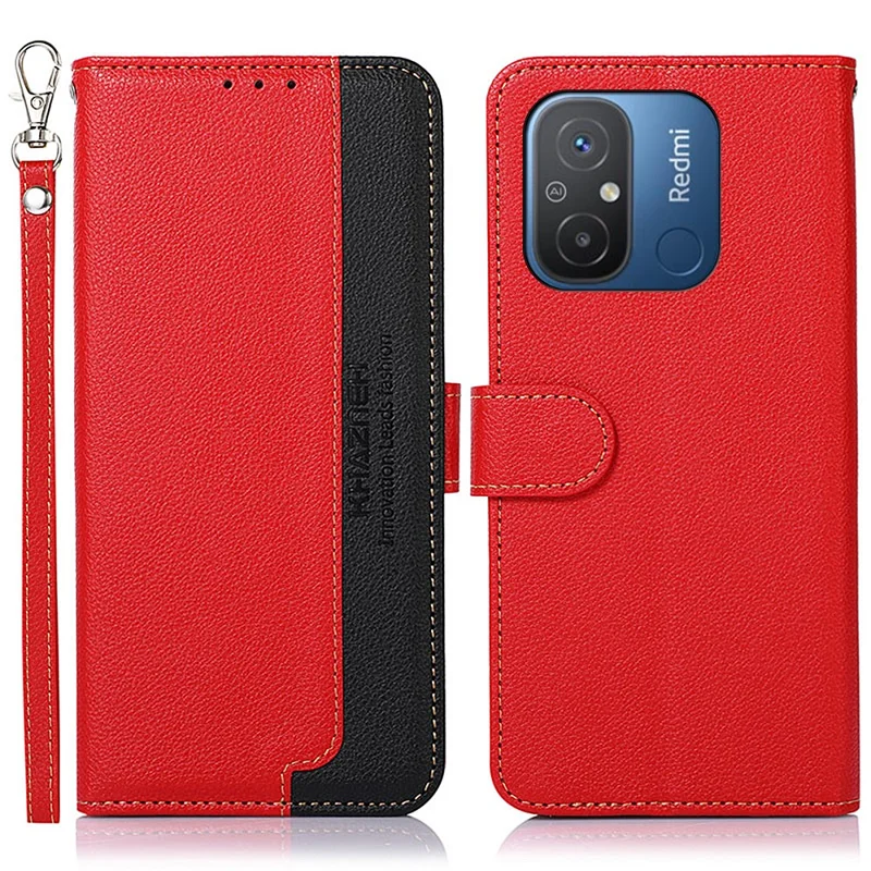 KHAZNEH For Xiaomi Poco C55 4G / Redmi 11A 4G / 12C 4G RFID Blocking Stand Wallet Case PU Leather Litchi Texture Cover - Red