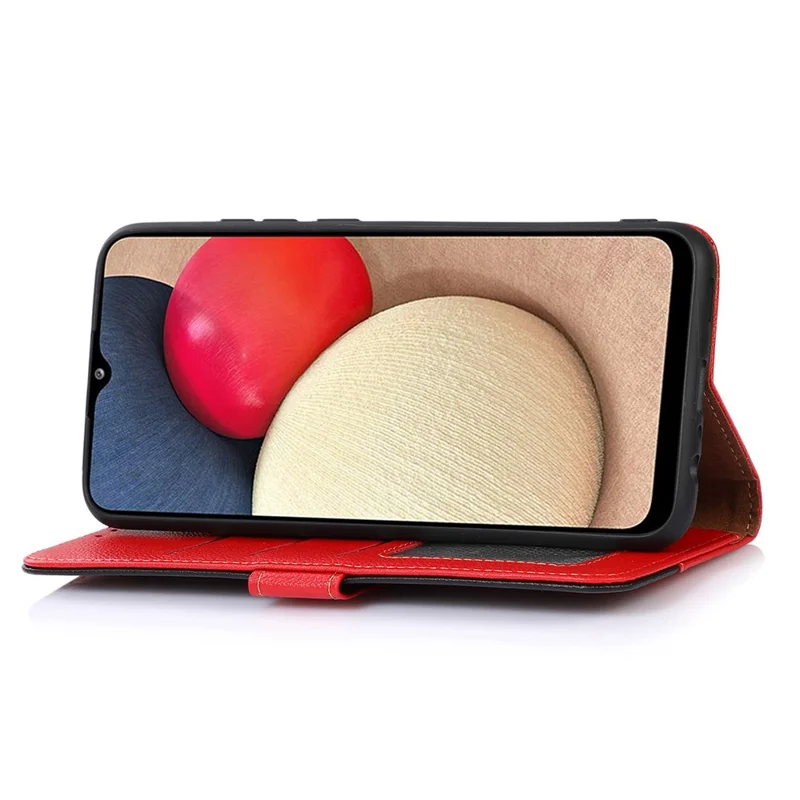 KHAZNEH For Xiaomi Poco C55 4G / Redmi 11A 4G / 12C 4G RFID Blocking Stand Wallet Case PU Leather Litchi Texture Cover - Red