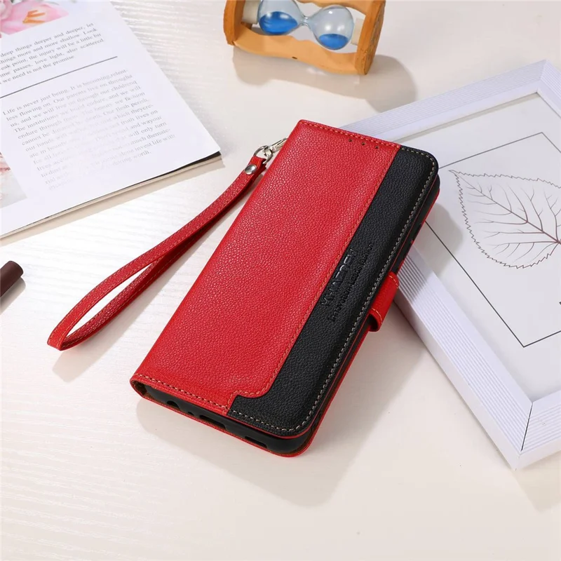 KHAZNEH For Xiaomi Poco C55 4G / Redmi 11A 4G / 12C 4G RFID Blocking Stand Wallet Case PU Leather Litchi Texture Cover - Red