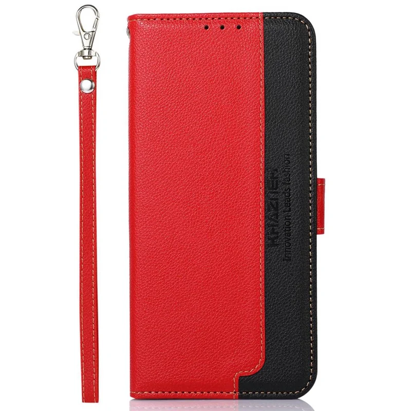 KHAZNEH For Xiaomi Poco C55 4G / Redmi 11A 4G / 12C 4G RFID Blocking Stand Wallet Case PU Leather Litchi Texture Cover - Red