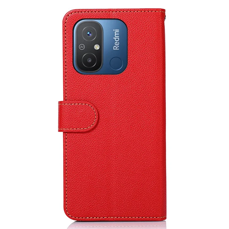 KHAZNEH For Xiaomi Poco C55 4G / Redmi 11A 4G / 12C 4G RFID Blocking Stand Wallet Case PU Leather Litchi Texture Cover - Red