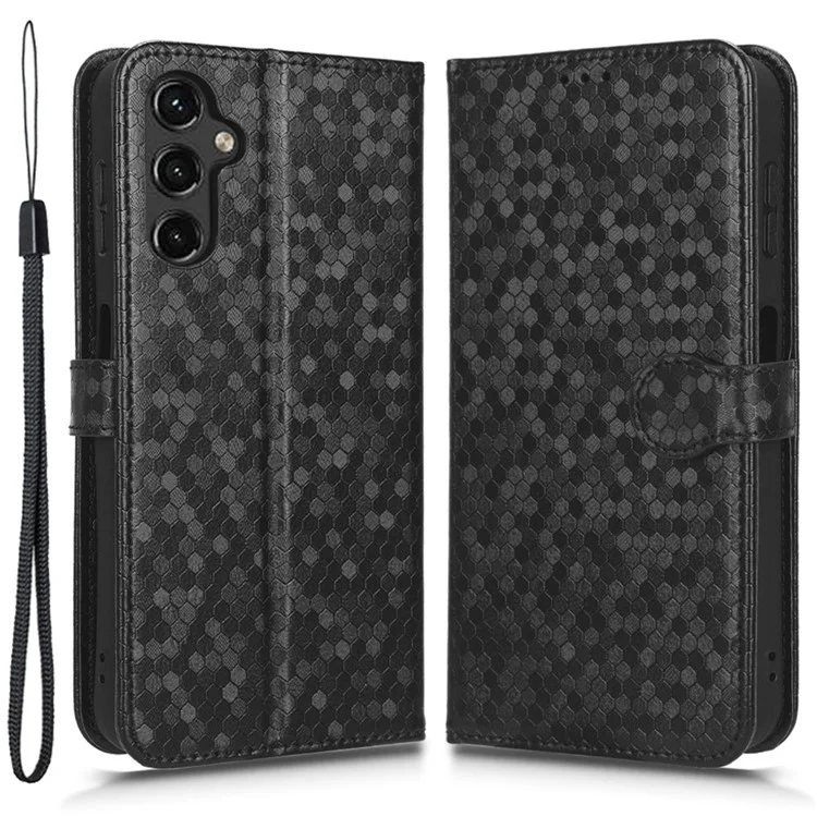 For Samsung Galaxy A14 5G / A14 4G Stand Flip Cover PU Leather Dot Pattern Imprinted Wallet Phone Case - Black