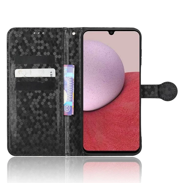 For Samsung Galaxy A14 5G / A14 4G Stand Flip Cover PU Leather Dot Pattern Imprinted Wallet Phone Case - Black