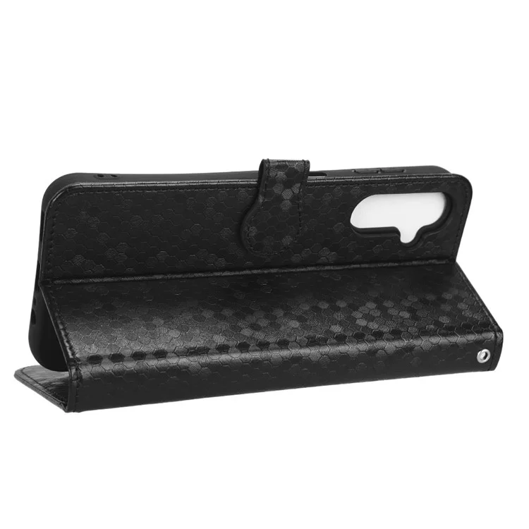 For Samsung Galaxy A14 5G / A14 4G Stand Flip Cover PU Leather Dot Pattern Imprinted Wallet Phone Case - Black