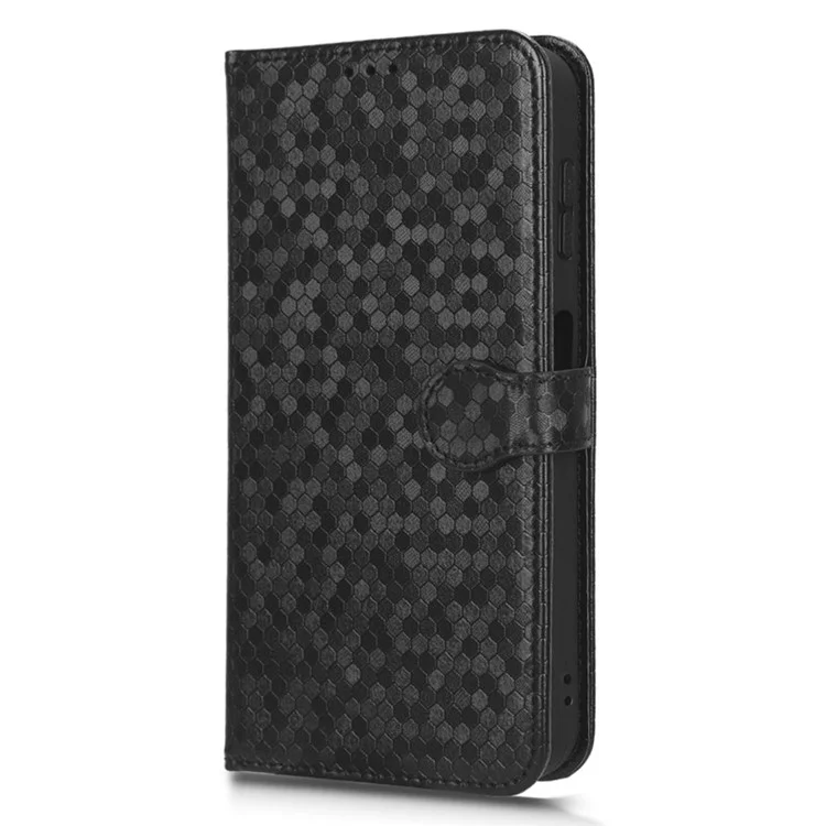 For Samsung Galaxy A14 5G / A14 4G Stand Flip Cover PU Leather Dot Pattern Imprinted Wallet Phone Case - Black