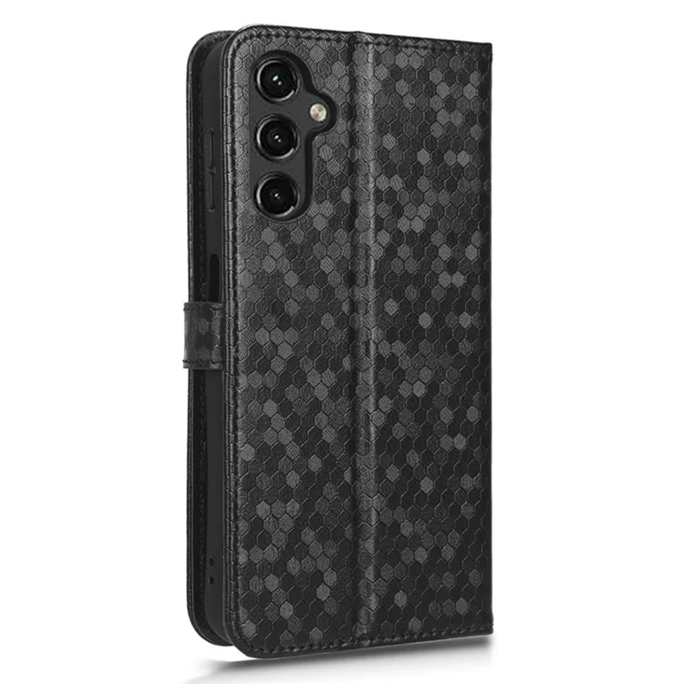 For Samsung Galaxy A14 5G / A14 4G Stand Flip Cover PU Leather Dot Pattern Imprinted Wallet Phone Case - Black