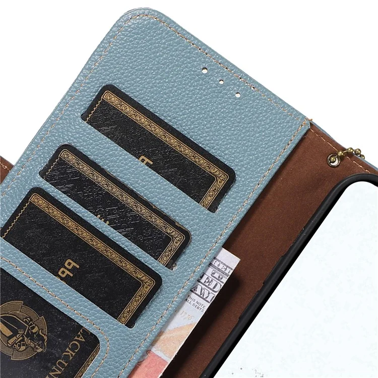 Para Xiaomi Poco C55 4G / Redmi 11A 4G / Redmi 12C 4G Funda de teléfono de cuero genuino con bloqueo RFID Cartera Soporte de teléfono - Azul