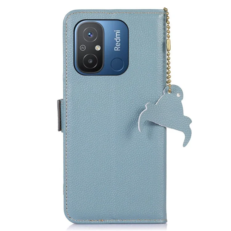 Para Xiaomi Poco C55 4G / Redmi 11A 4G / Redmi 12C 4G Funda de teléfono de cuero genuino con bloqueo RFID Cartera Soporte de teléfono - Azul