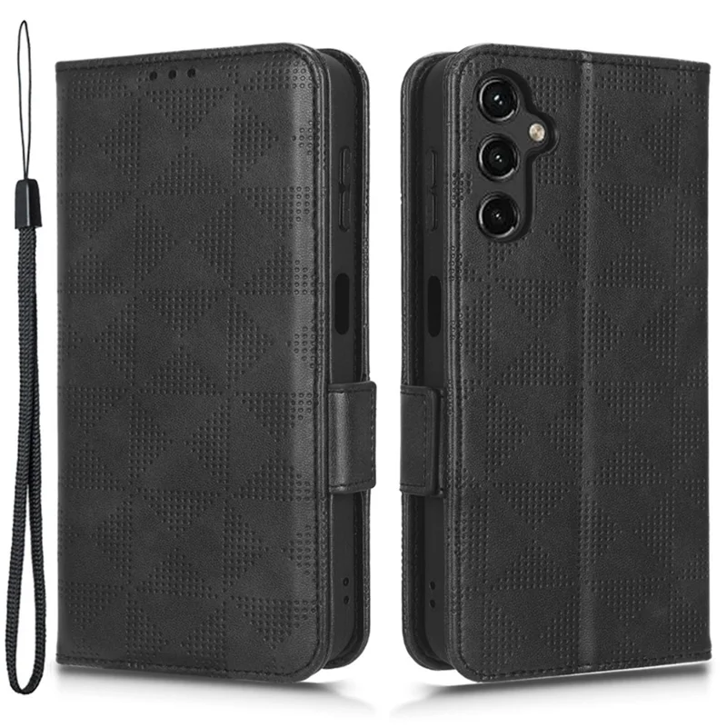 Imprinted Triangle Pattern Phone Cover for Samsung Galaxy A14 5G / A14 4G Leather Wallet Phone Stand Case - Black