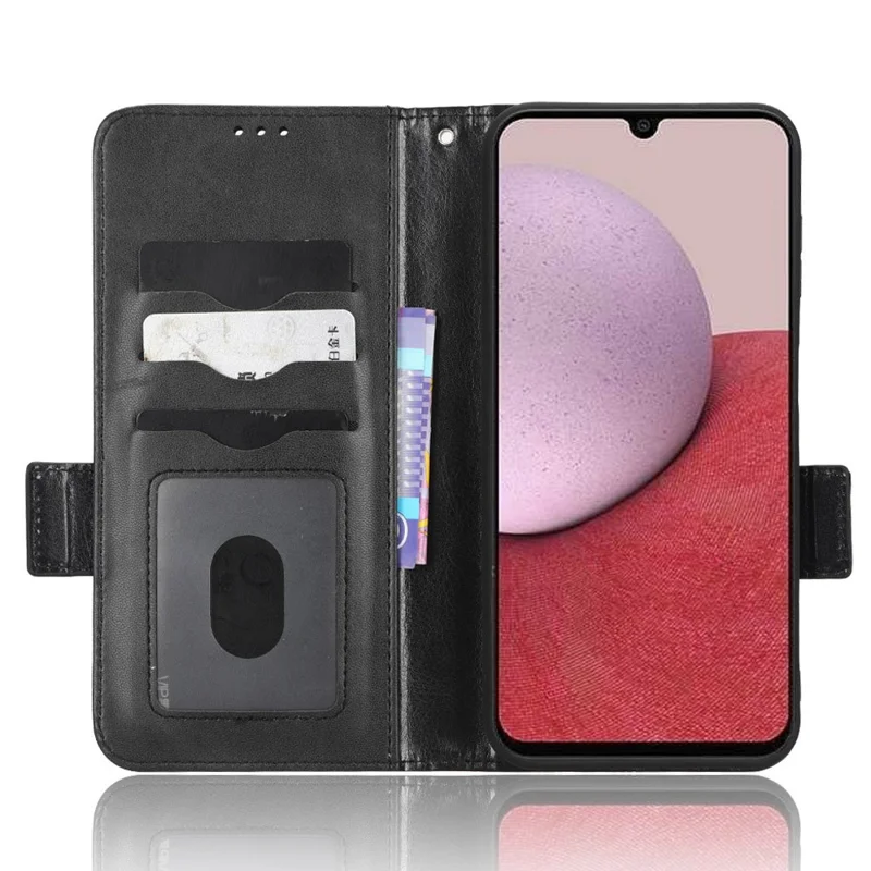 Imprinted Triangle Pattern Phone Cover for Samsung Galaxy A14 5G / A14 4G Leather Wallet Phone Stand Case - Black