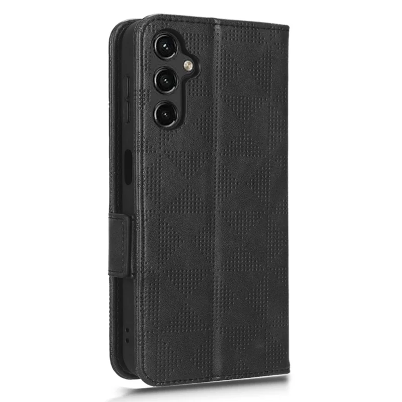 Imprinted Triangle Pattern Phone Cover for Samsung Galaxy A14 5G / A14 4G Leather Wallet Phone Stand Case - Black