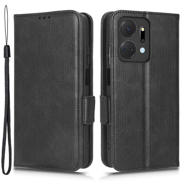 For Honor X7a 5G Portafoglio Stand Phone Shell Cover Disegno Triangolare Stampato Custodia per Telefono - Nero