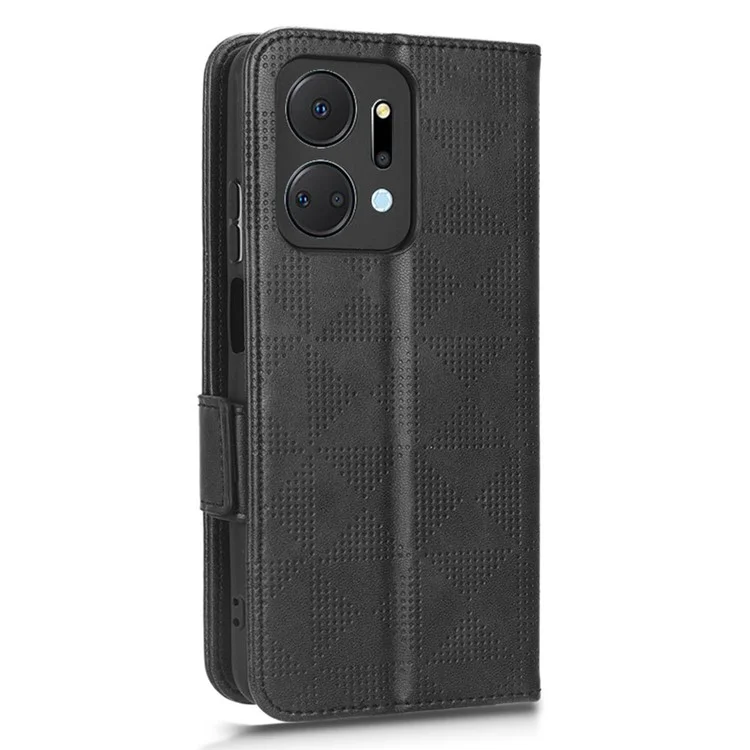 For Honor X7a 5G Portafoglio Stand Phone Shell Cover Disegno Triangolare Stampato Custodia per Telefono - Nero