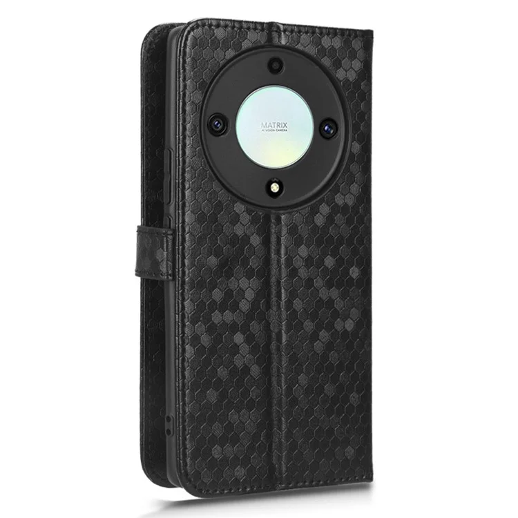 For Honor X40 5G / X9a 5G / Magic5 Lite 5G Cell Phone Case Dot Pattern Imprinted Leather Stand Cover Wallet - Black