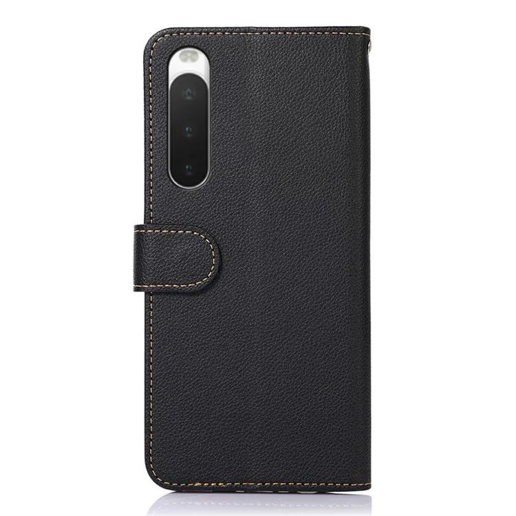 KHAZNEH For Sony Xperia 10 V RFID Blocking Leather Phone Case Litchi Texture Wallet Phone Stand Cover - Black