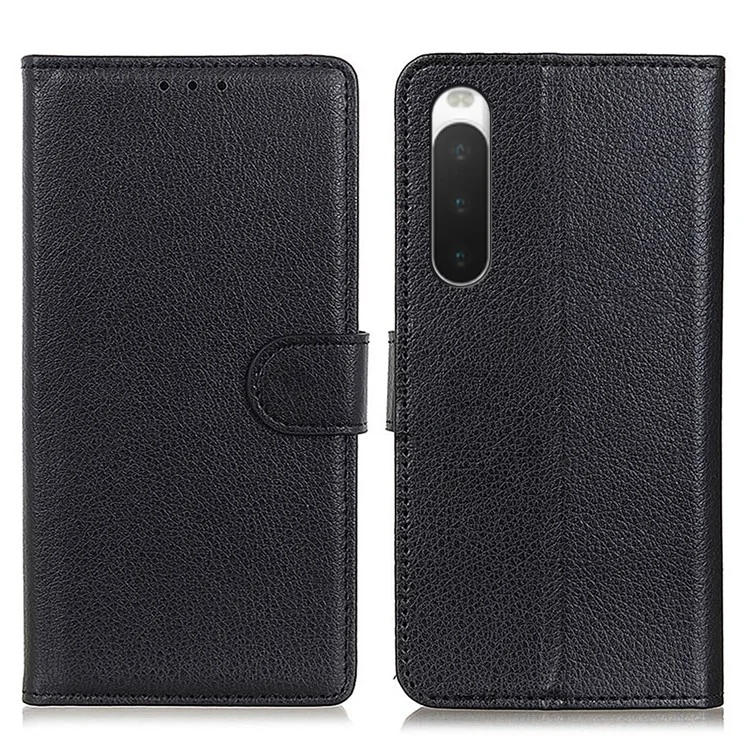 Pour Sony Xperia 10 V Téléphone Étui en Cuir Texture Litchi Portefeuille Support Housse de Téléphone Portable - Noir