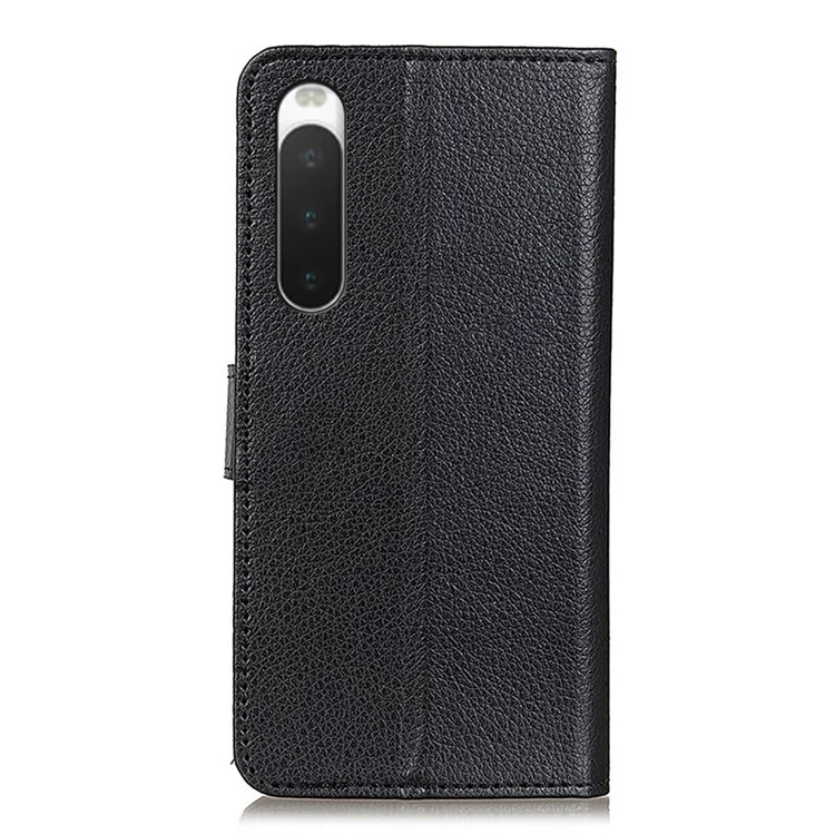 Pour Sony Xperia 10 V Téléphone Étui en Cuir Texture Litchi Portefeuille Support Housse de Téléphone Portable - Noir