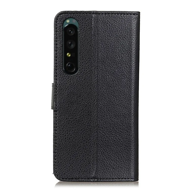 Pour Sony Xperia 1 V Litchi Texture Phone Wallet Case PU Leather Stand Phone Cover - Noir