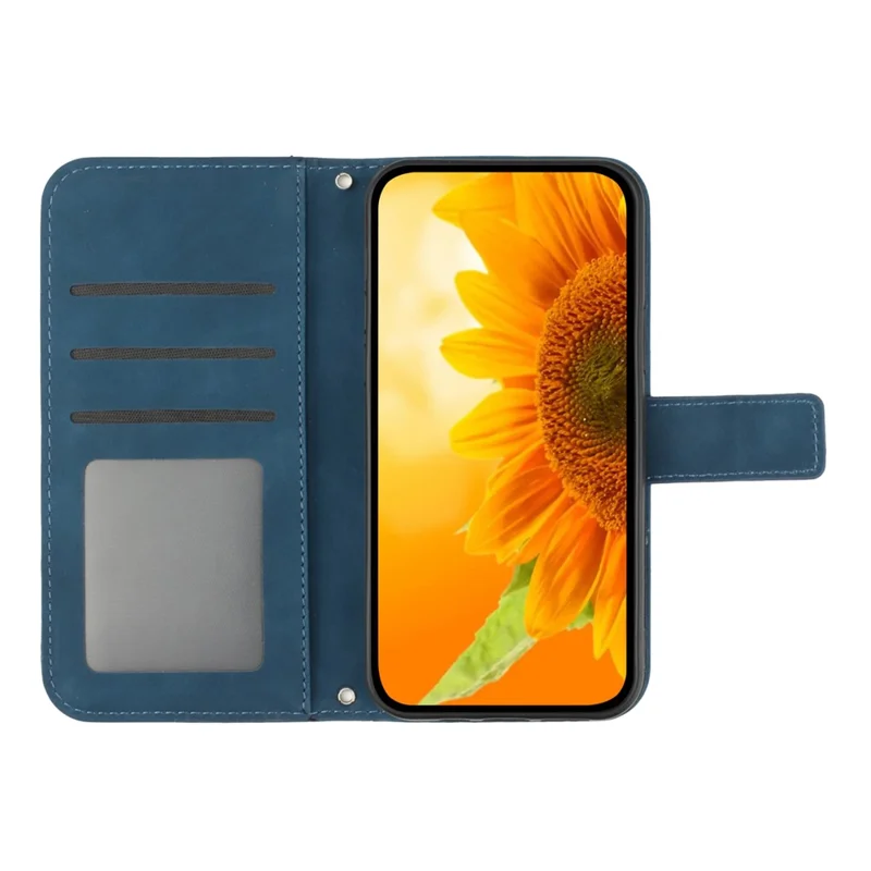 Para Xiaomi 13 Lite / Civi 2 5G HT04 Capa Carteira de Couro Flip Impressa com Girassol, Suporte Anti-Queda com Alça - Azul Escuro