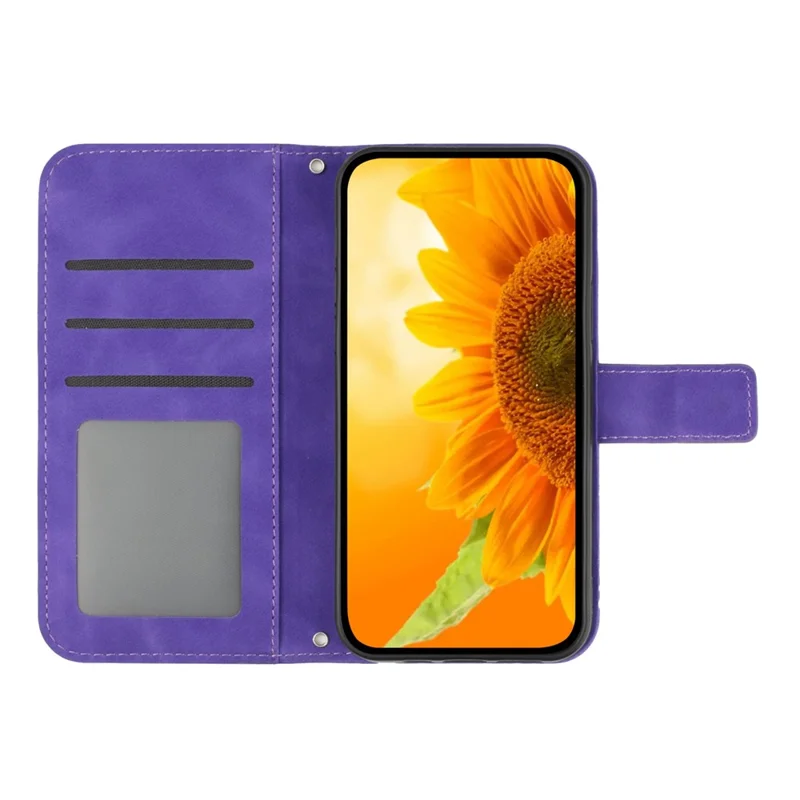 Для Xiaomi 13 Lite / Civi 2 5G HT04 Кожаный бумажник для телефона с солнечным узором со стойкой с защитой от падения - Темно-фиолетовый