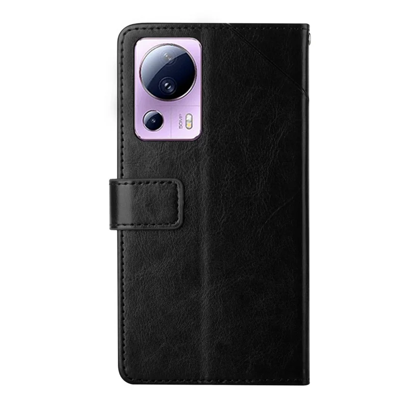 HT01 Dla Xiaomi 13 Lite / Civi 2 5G Etui Na Karte Zamszowe Etui Na Karte Z Wzorem W Linie Y Stojak Na Telefon Przeciwwstrząsowe Etui Z Paskiem - Czarny
