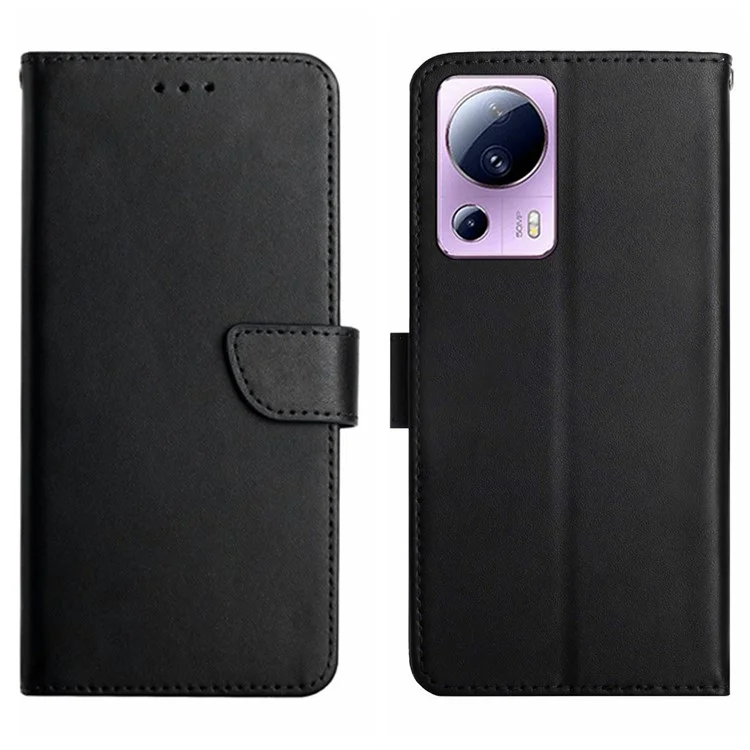HT02 Pour Xiaomi 13 Lite / Civi 2 5G Nappa Texture Genuine Leather Drop-proof Phone Case with Wallet Stand - Noir