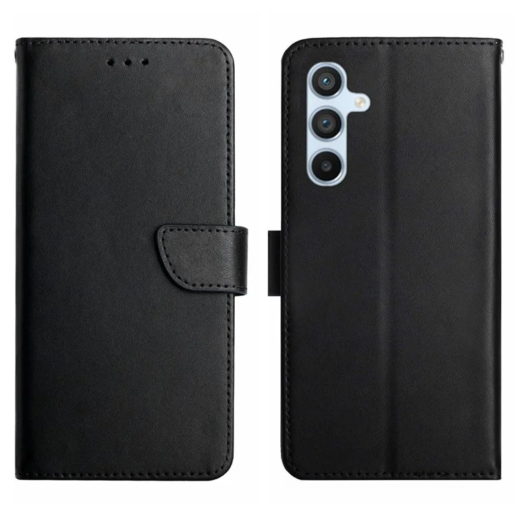 HT02 Anti-scratch Phone Cover For Samsung Galaxy A24 4G (162,1 x 77,6 x 8,3 mm), Nappa-Textur Echtes Leder Handyhülle Brieftasche Ständer - Schwarz