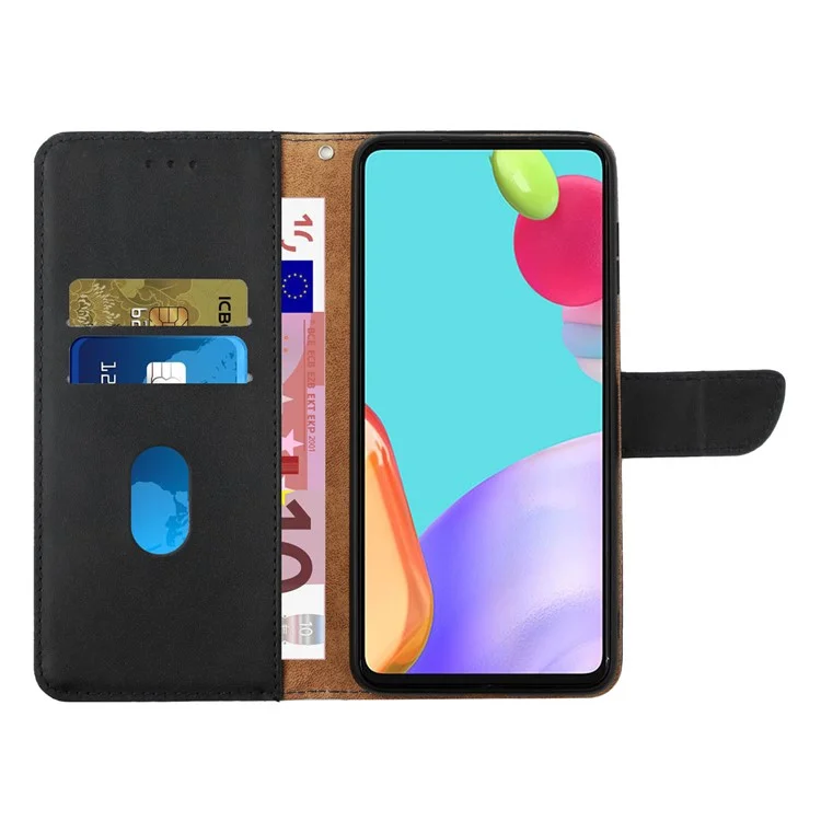 HT02 Anti-scratch Phone Cover For Samsung Galaxy A24 4G (162,1 x 77,6 x 8,3 mm), Nappa-Textur Echtes Leder Handyhülle Brieftasche Ständer - Schwarz