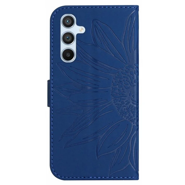 Für Samsung Galaxy A24 4G (162,1 x 77,6 x 8,3 mm) HT04 Lederklappphonehülle Sonnenblumenmuster Ständer Brieftasche Cover mit Schultergurt - Saphir