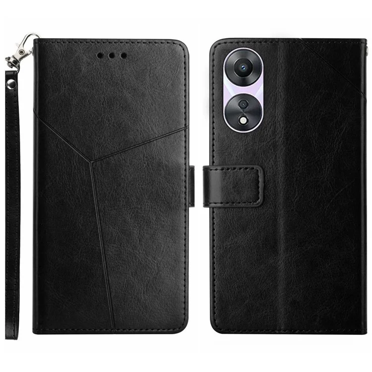 HT01 Pour Oppo Reno8 T 5G / A1 Pro 5G Étui de téléphone en cuir anti-chute avec motif de ligne en forme de Y Stand Wallet Case - Noir