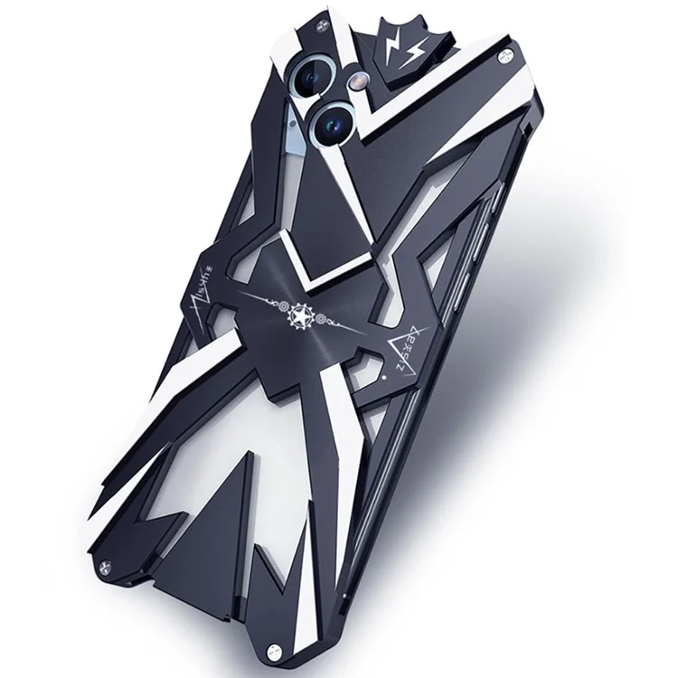 For iPhone 14 Armor Metal Back Cover Shockproof Heavy Duty Hard Phone Case - Black