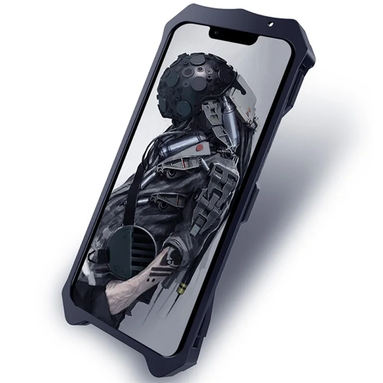For iPhone 14 Armor Metal Back Cover Shockproof Heavy Duty Hard Phone Case - Black