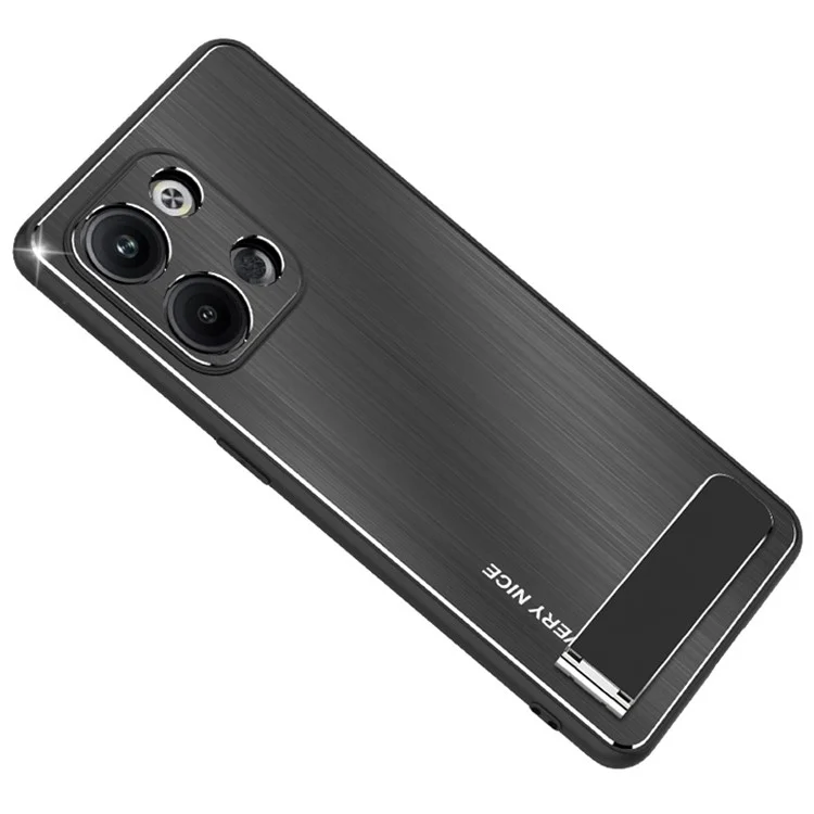 Pour Oppo Reno9 / Reno9 Pro 5G Téléphone Kickstand Cover TPU Frame Aluminium Alloy Back Brushed Phone Case - Noir
