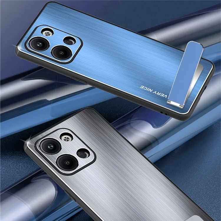 Чехол для телефона Oppo Reno9 Pro+ 5G с подставкой, рамка TPU, щеточная алюминиевая сплавная задняя крышка - синий