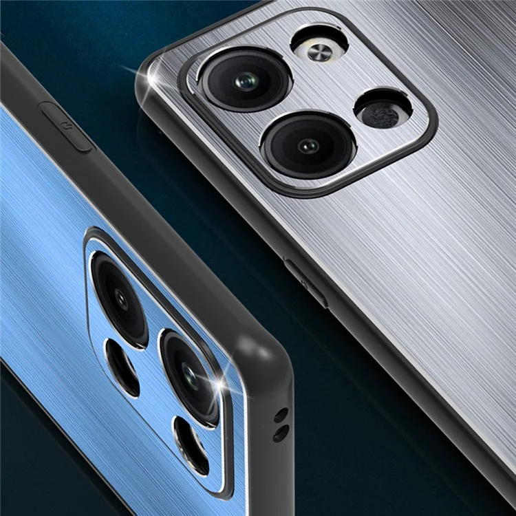 Per Oppo Reno9 5G / Reno9 Pro 5G Custodia per telefono cellulare Cornice in TPU Retro in lega di alluminio spazzolato - Blu