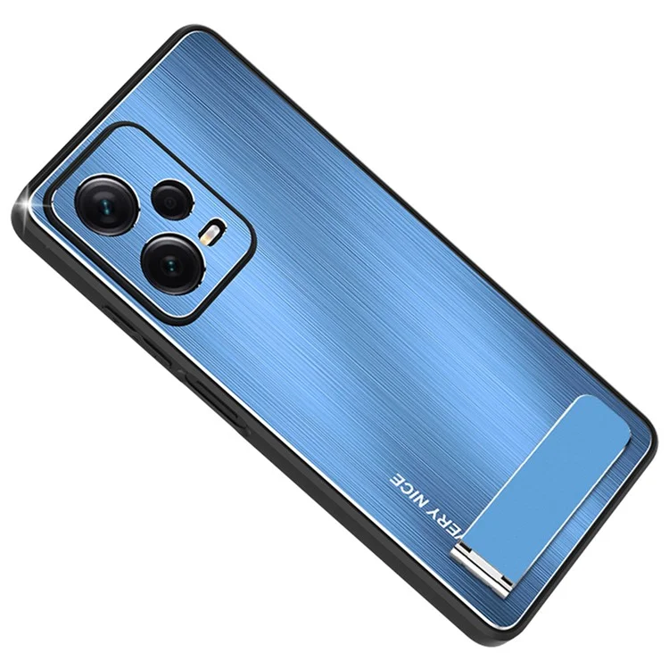 Para Xiaomi Redmi Note 12 Pro+ 5G Kickstand Phone Case TPU Frame Aluminium Alloy Back Brushed Cover - Azul