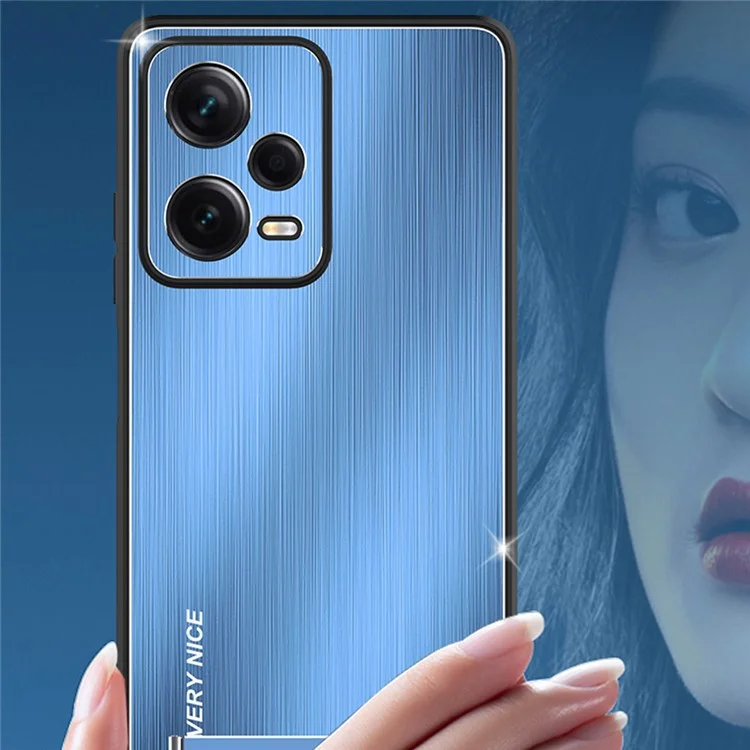 Para Xiaomi Redmi Note 12 Pro+ 5G Kickstand Phone Case TPU Frame Aluminium Alloy Back Brushed Cover - Azul