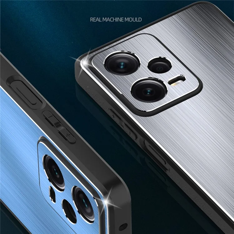 Para Xiaomi Redmi Note 12 Pro+ 5G Capa de Telefone Bumper TPU Liga de Alumínio Traseira Escovada Capa de Telefone - Azul