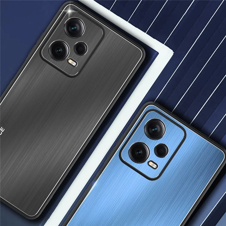Para Xiaomi Redmi Note 12 Pro+ 5G Capa de Telefone Bumper TPU Liga de Alumínio Traseira Escovada Capa de Telefone - Azul