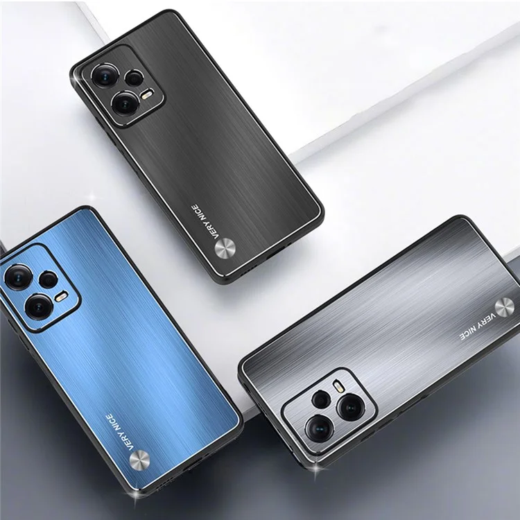 Para Xiaomi Redmi Note 12 Pro+ 5G Capa de Telefone Bumper TPU Liga de Alumínio Traseira Escovada Capa de Telefone - Azul