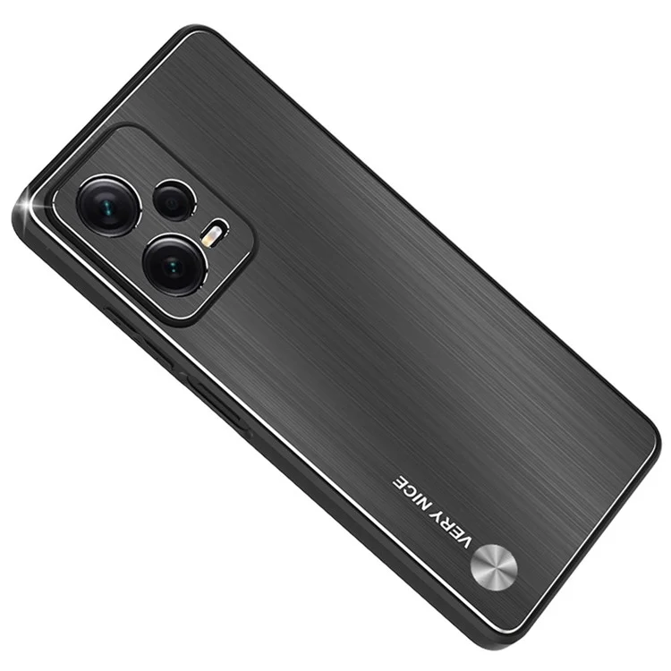For Xiaomi Redmi Note 12 Pro 5G TPU Frame Phone Case Brushed Aluminium Alloy Back Cover - Black