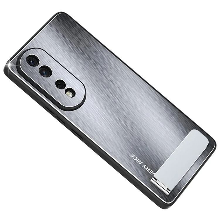 For Honor 80 Pro 5G Protective Phone Case TPU Frame Aluminium Alloy Back Kickstand Brushed Phone Cover - Prata