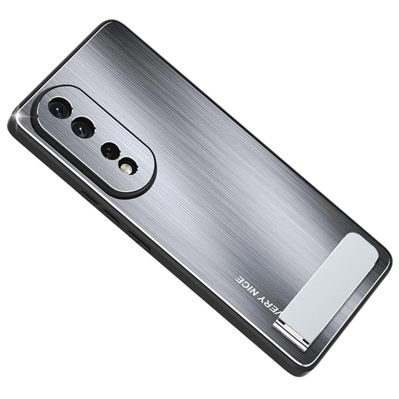 Phone Kickstand Case for Honor 80 5G TPU Frame Aluminium Alloy Back Brushed Cell Phone Cover - Silver